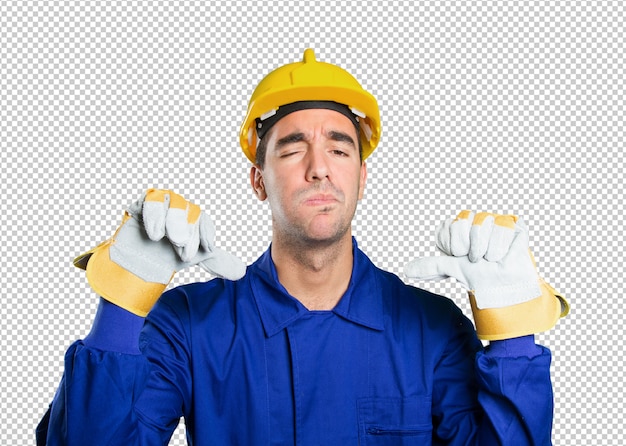 Trabalhador perdedor no fundo branco