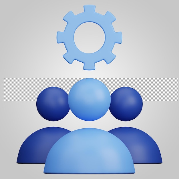 Trabalho em equipe de funcionários com roda dentada em fundo transparente 3D Render