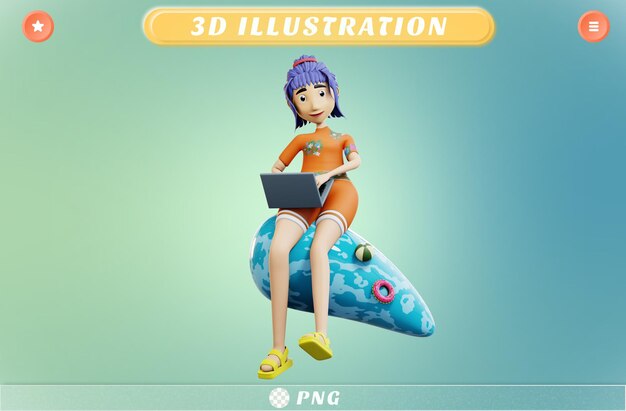 PSD trabalho feminino 3d da praia