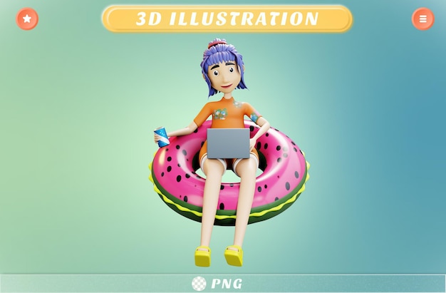 PSD trabalho feminino 3d de férias