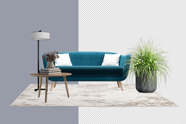 Tracciato di ritaglio di rendering di set di decorazioni per interni isolato