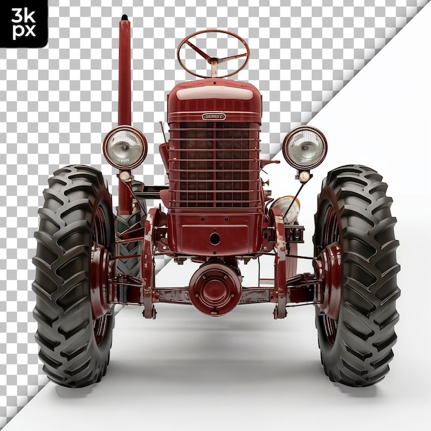 PSD un tracteur vintage rouge avec une roue noire et une voiture rouge avec une roule noire