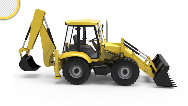 PSD un tractor amarillo con una rueda grande y una rueda pequeña al costado.