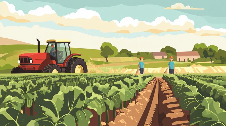 PSD tractor nel campo di cavolo agricoltori che ispezionano la coltura