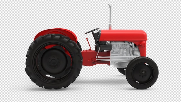 PSD un tractor rojo con una rueda negra sobre fondo transparente