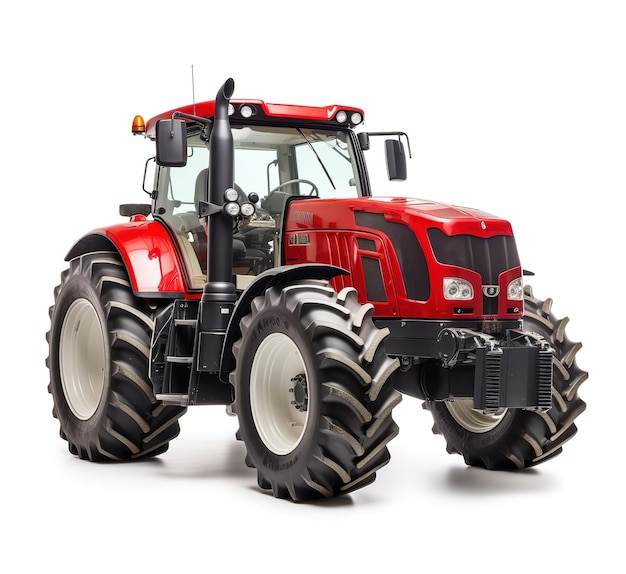 PSD tractor vermelho moderno que semeia diretamente no caule com equipamento vermelho isolado em fundo branco