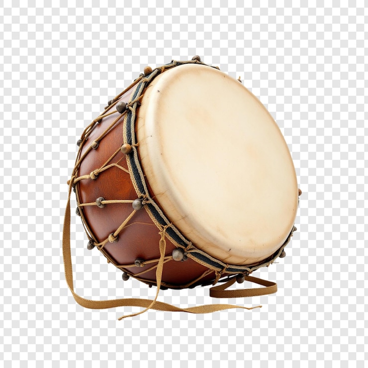 PSD tradicional tambor de madera antiguo instrumento musical hecho a mano percusión cuerda marrón detalle e