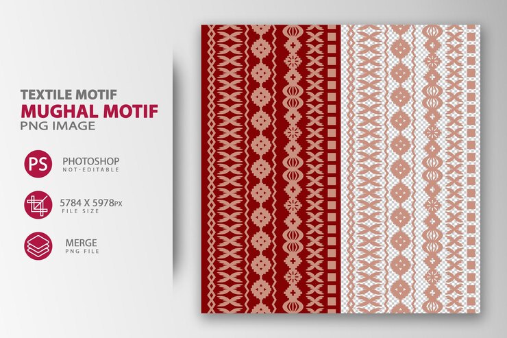 Traditional Mughal Red colorful seamless border illustration for wall painting and Print use