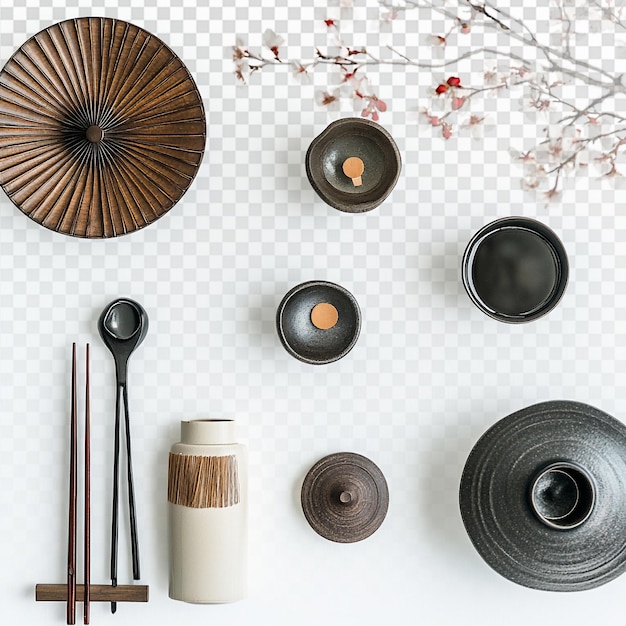 Traditionelle japanische Haushaltsdekorationen auf einem weißen Tisch
