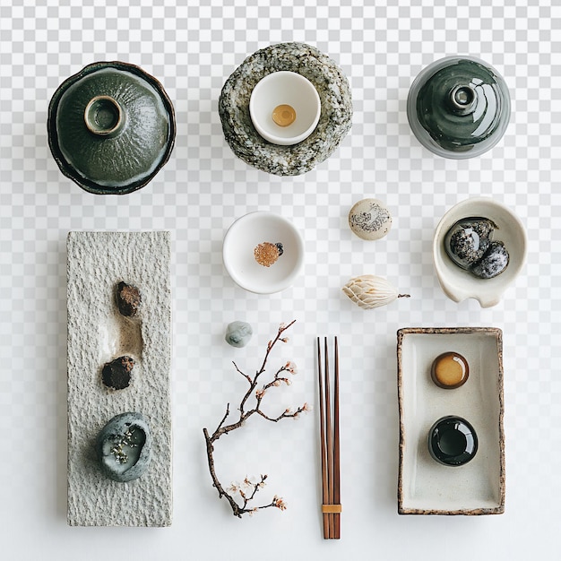 Traditionelle japanische Haushaltsdekorationen auf einem weißen Tisch