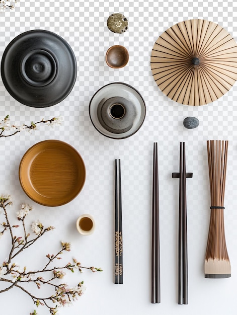Traditionelle japanische Haushaltsdekorationen auf einem weißen Tisch