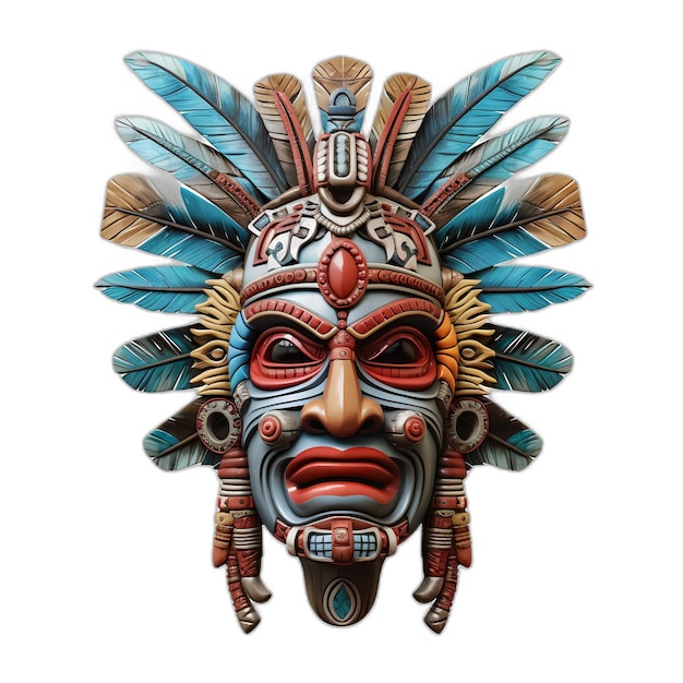 PSD traditionelle maske der indianer südamerikas mit federn