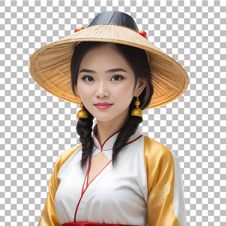 PSD traditionelle vietnamesische frauen tragen einen hut png hintergrund