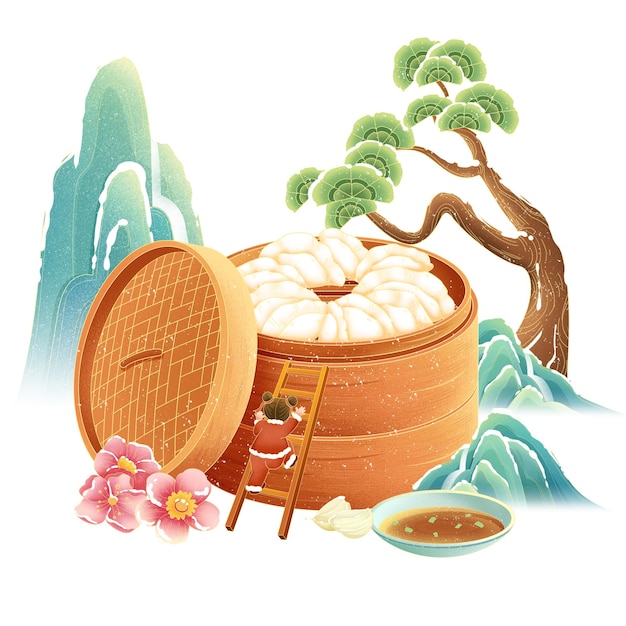 Traditioneller Sonnenbegriff Wintersonnenwende Chinesischer Wind Berg Knödel Charakter Illustrationselement