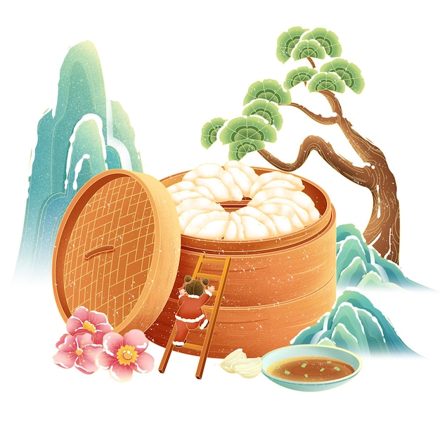 PSD traditioneller sonnenbegriff wintersonnenwende chinesischer wind berg knödel charakter illustrationselement