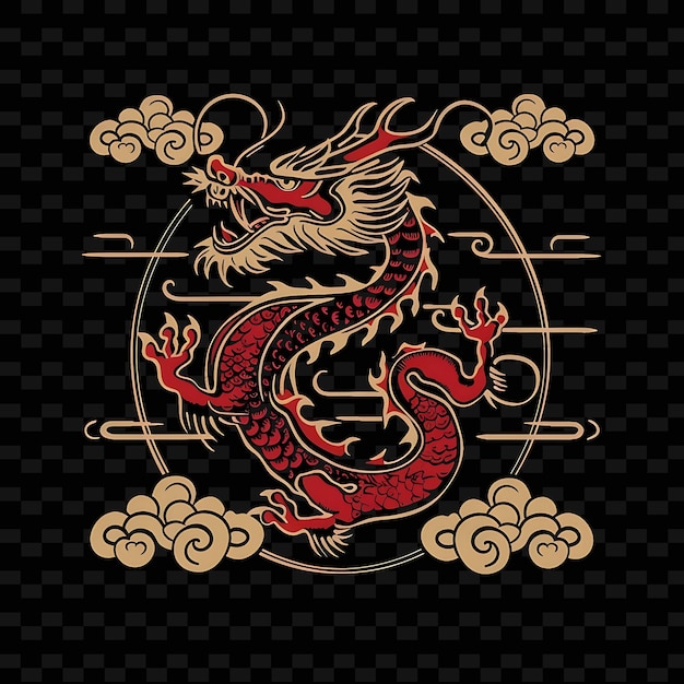 PSD traditionelles chinesisches drachen-logo mit wolken und feuer für kreative abstrakte vektordesigns