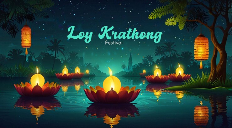 PSD traditionelles thailändisches festplakat für loy krathong