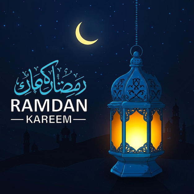 Tradizionale lanterna lampada con luna crescente Ramadan Kareem e Eid Mubarak banner di saluto immagine