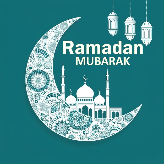 Tradizionale lanterna lampada con luna crescente Ramadan Kareem e Eid Mubarak banner di saluto immagine