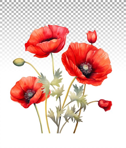 PSD träumendes aquarell mit rotem mohn