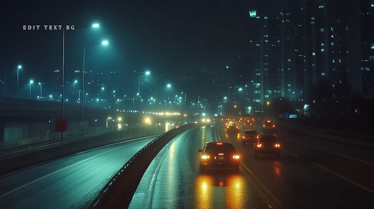 PSD tráfico nocturno en la carretera de la ciudad luces de niebla de lluvia