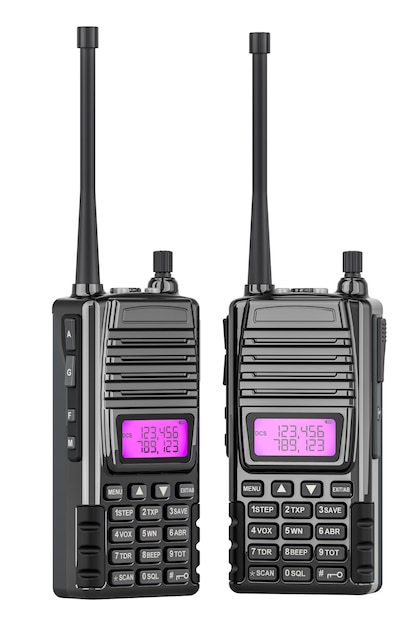 PSD tragbare radios walkietalkie twoway wiederaufladbare radios 3d-rendering isoliert auf transparentem hintergrund