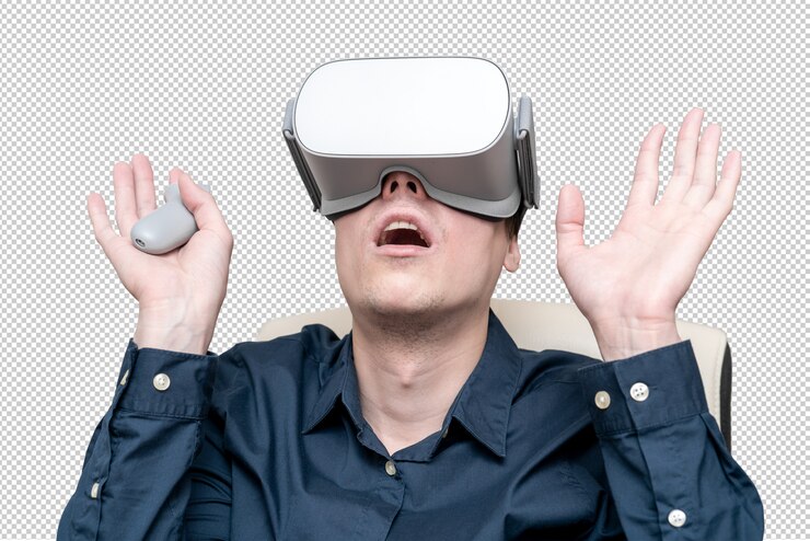 PSD tragende gläser der virtuellen realität des jungen mannes. innovation und technologischer fortschritt. moderne technologien für unternehmen.