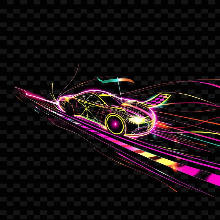 PSD trails di luce abbaglianti di una macchina da corsa veloce con neon vibran png creative neon line art designs
