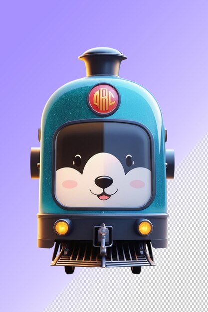 PSD un train de jouets avec un visage de dessin animé et un train bleu sur le devant