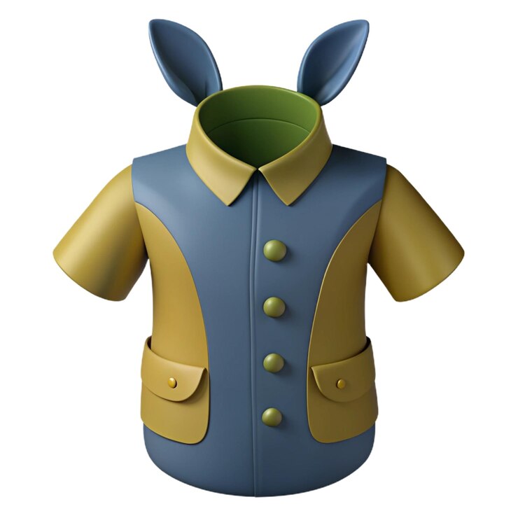 PSD un traje azul y amarillo con una camisa que dice conejo en él