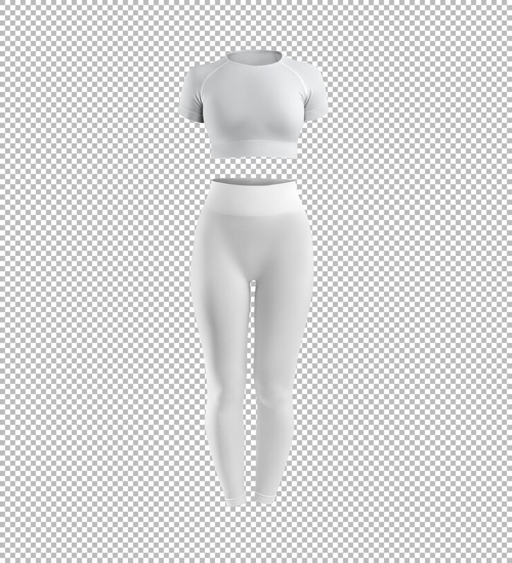 PSD un traje deportivo blanco minimalista que consiste en una camiseta recortada y leggings ideales para actividades de fitness