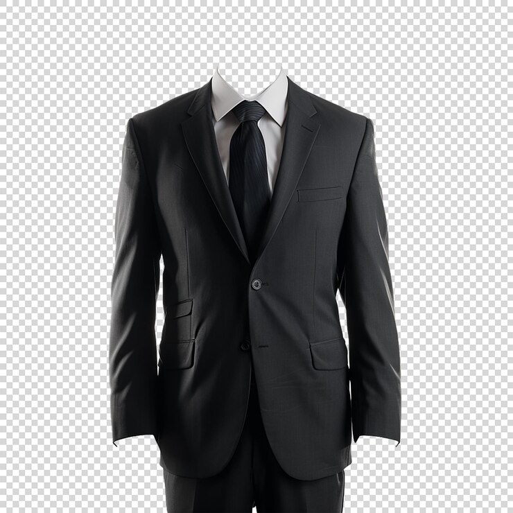 PSD traje masculino sin cabeza sobre un fondo transparente