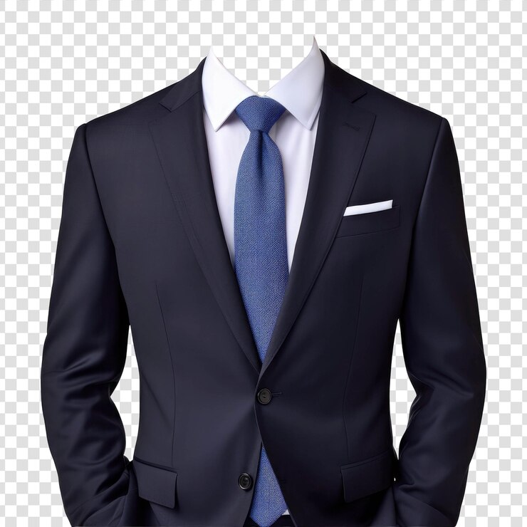 PSD traje de negocios azul de la armada sobre un fondo transparente