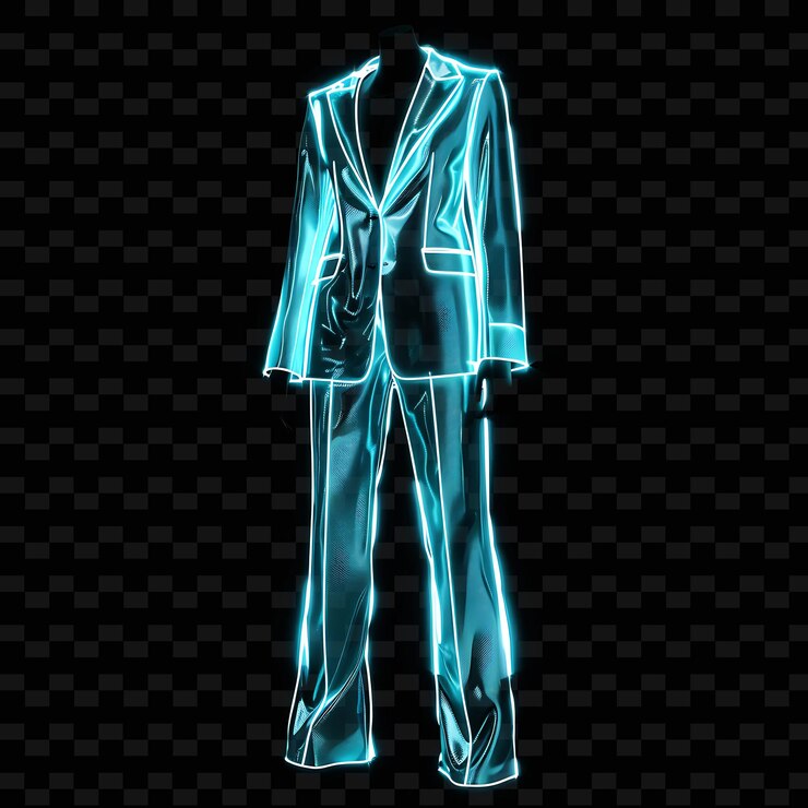 PSD traje de pantalones con ajuste a medida hecho con mezcla de acetato brillante i png ropa de moda de neón única