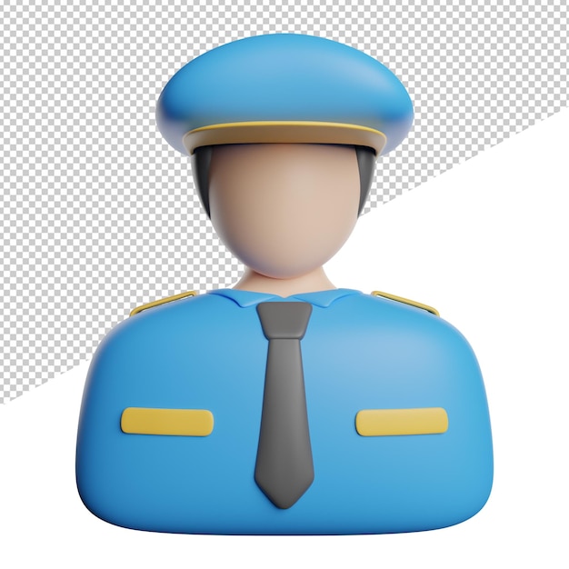 Traje de policía Vista frontal azul Representación 3d icono ilustración avatar sobre fondo transparente