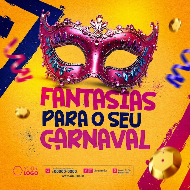Trajes de mídia social para o seu carnaval