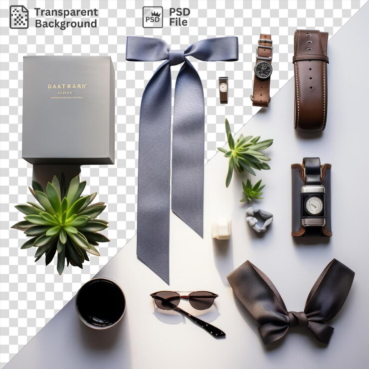 PSD trajes de oficina y accesorios elegantes para hombres piezas presentadas en objeto bg transparente aislado