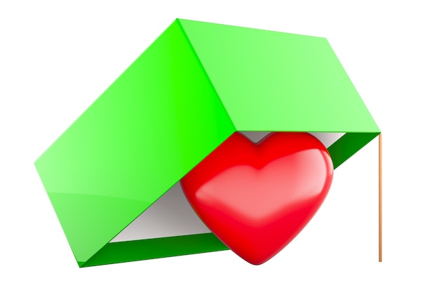 Trampa con corazón rojo dentro de renderización 3D aislada en fondo transparente