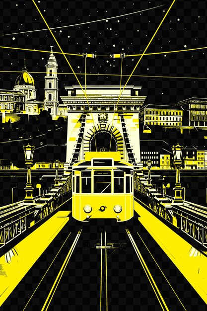 PSD un tramway jaune traverse une ville