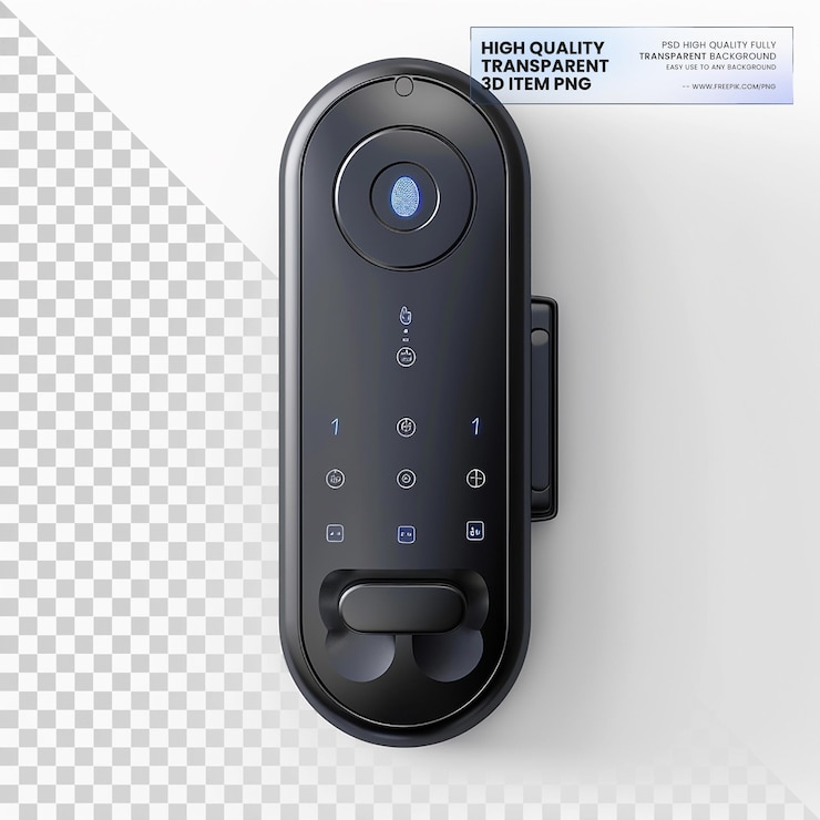 PSD tranca inteligente sem chave com acesso por impressão digital em fundo transparente
