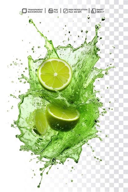 PSD tranche de citron vert frais avec de l'eau tourbillonnante splash 3d sur fond transparent