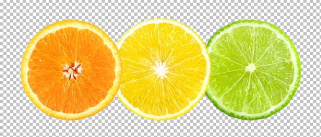 Tranche de citron vert orange isolé sur la couche alpha