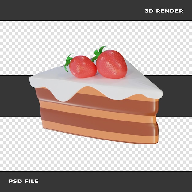 PSD tranche de gâteau 3d avec fraise rendu sur fond transparent