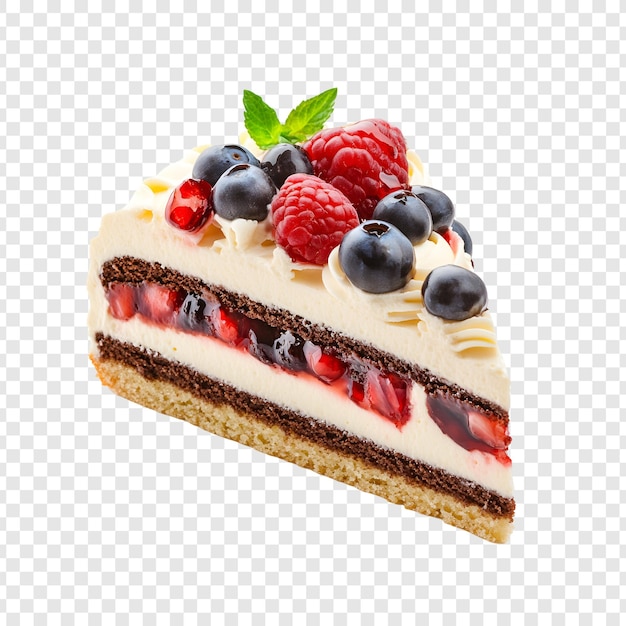 Une tranche de gâteau en couches avec des baies et de la crème