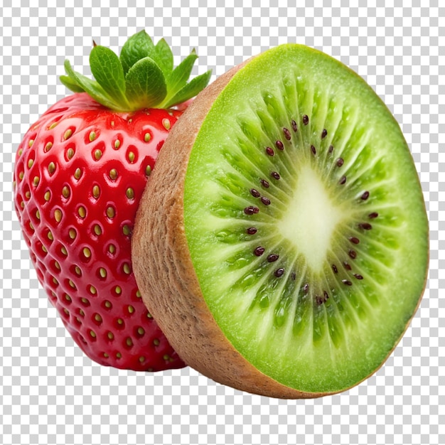 PSD une tranche de kiwi et une fraise sur un fond transparent