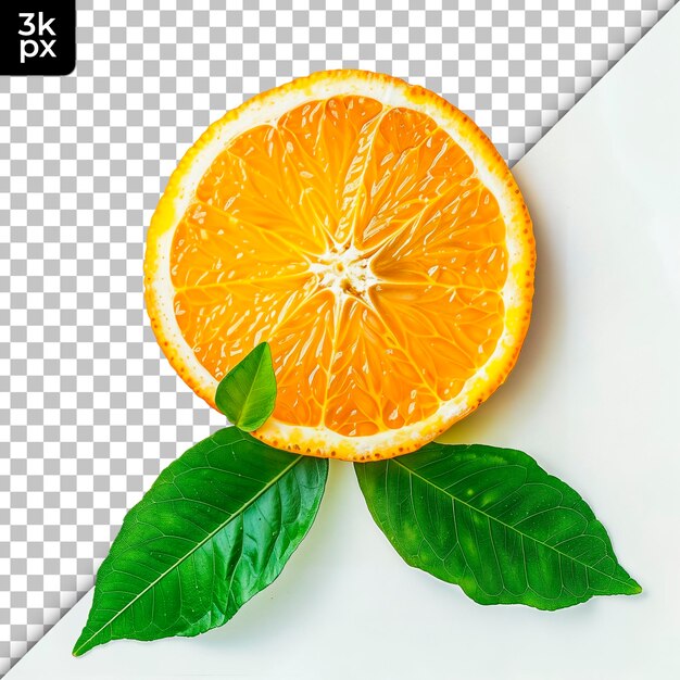 PSD une tranche d'orange est représentée sur un fond transparent