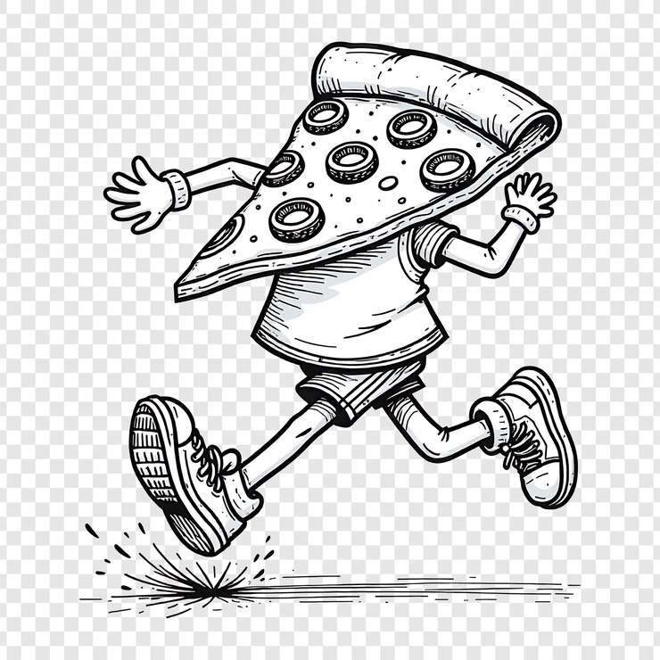 PSD une tranche de pizza en cours d'exécution portant des baskets