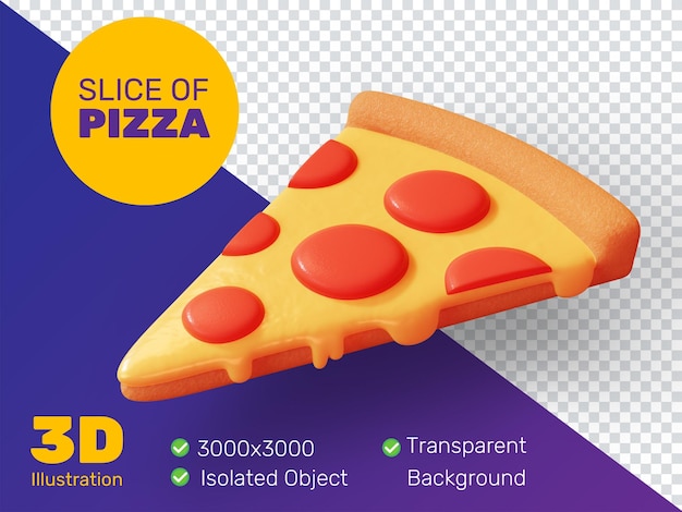 PSD tranche de pizza illustration tendance sur fond violet et transparent rendu 3d psd premium