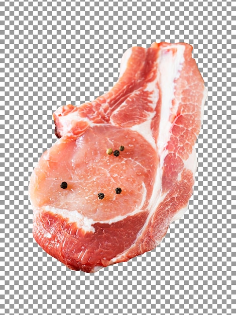 PSD tranche de viande de porc crue isolée sur fond transparent