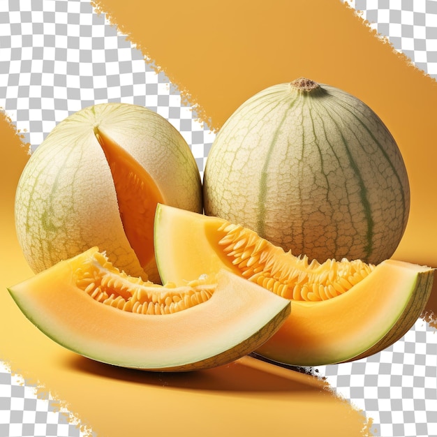 PSD des tranches de melon biologique frais sur un fond transparent